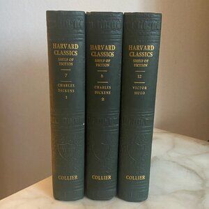 Stunning Antique Harvard Classics Charles Dickens Victor Hugo Books Green Gold